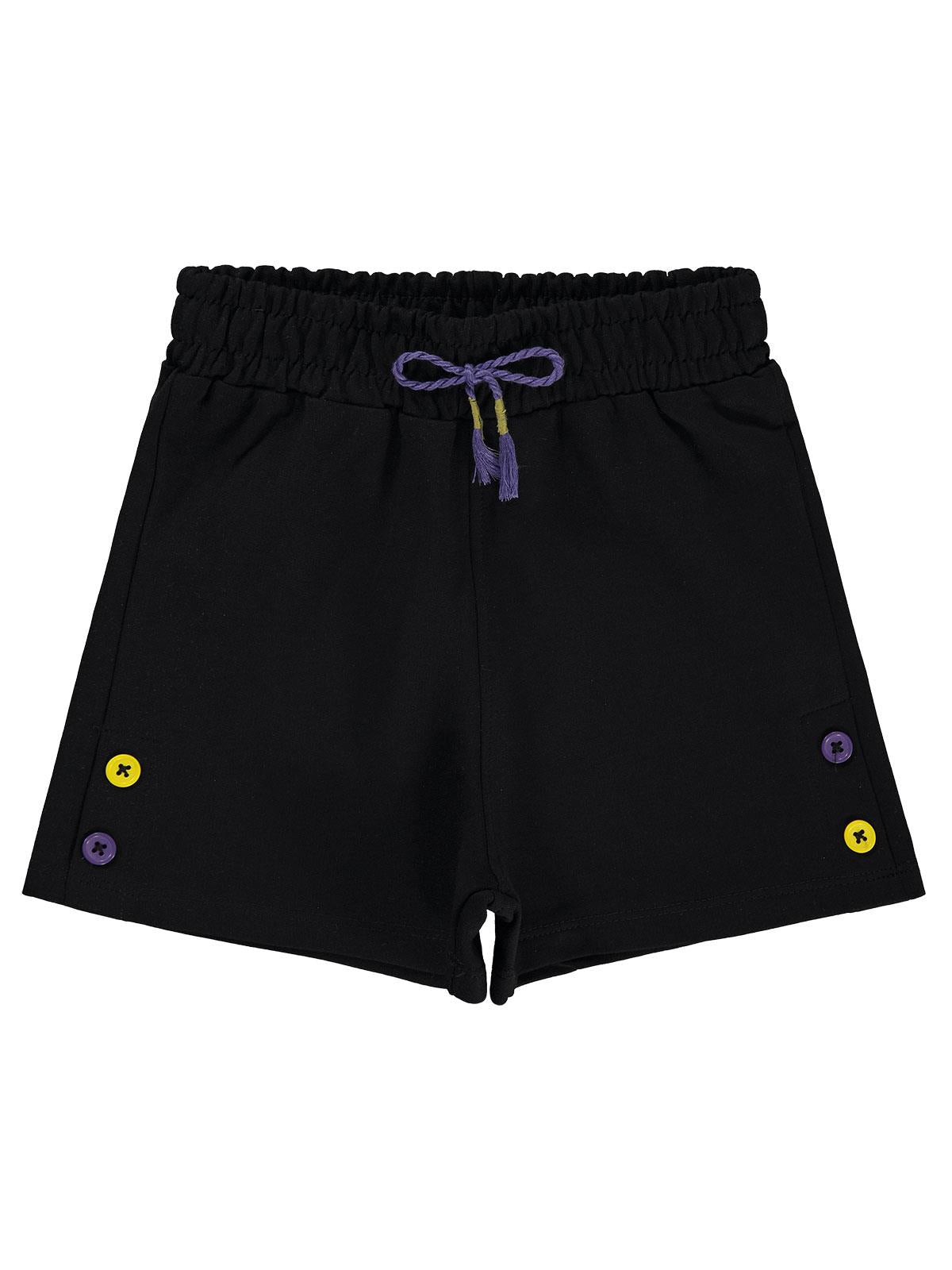 Civil Girls Düğme Detaylı 6-9 Yaş Şort - Siyah
