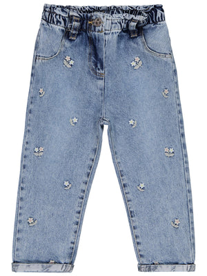 Civil Girls Çiçek Nakışlı 2-5 Yaş Pantolon - Mavi