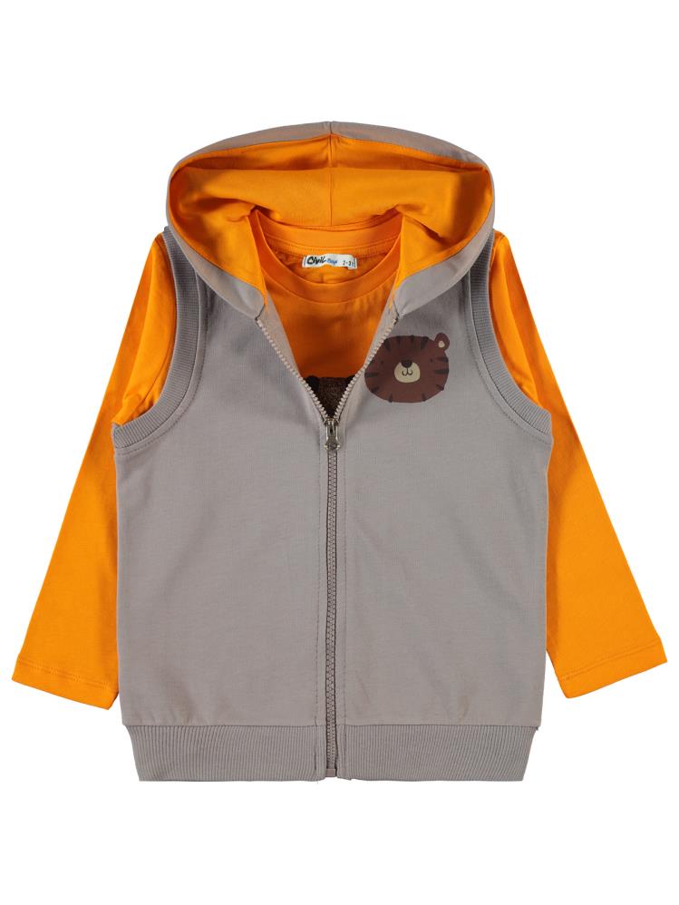 Civil Boys Dude Baskılı 2-5 Yaş Yelekli Sweatshirt - Gri