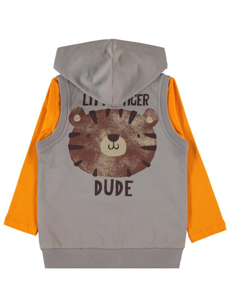 Civil Boys Dude Baskılı 2-5 Yaş Yelekli Sweatshirt - Gri