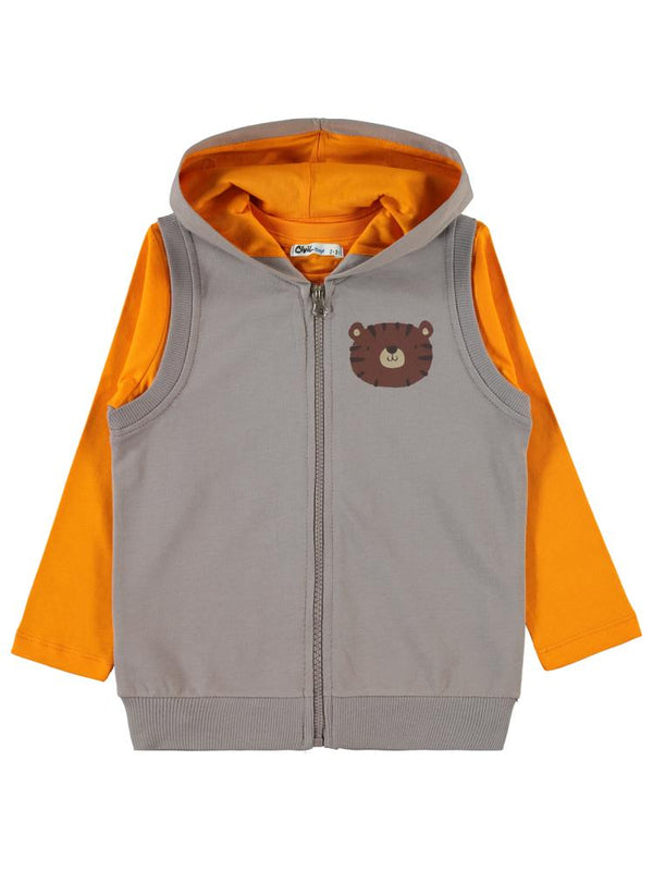 Civil Boys Dude Baskılı 2-5 Yaş Yelekli Sweatshirt - Gri