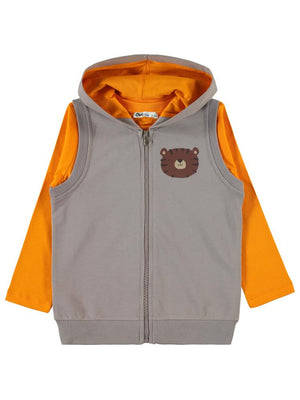 Civil Boys Dude Baskılı 2-5 Yaş Yelekli Sweatshirt - Gri