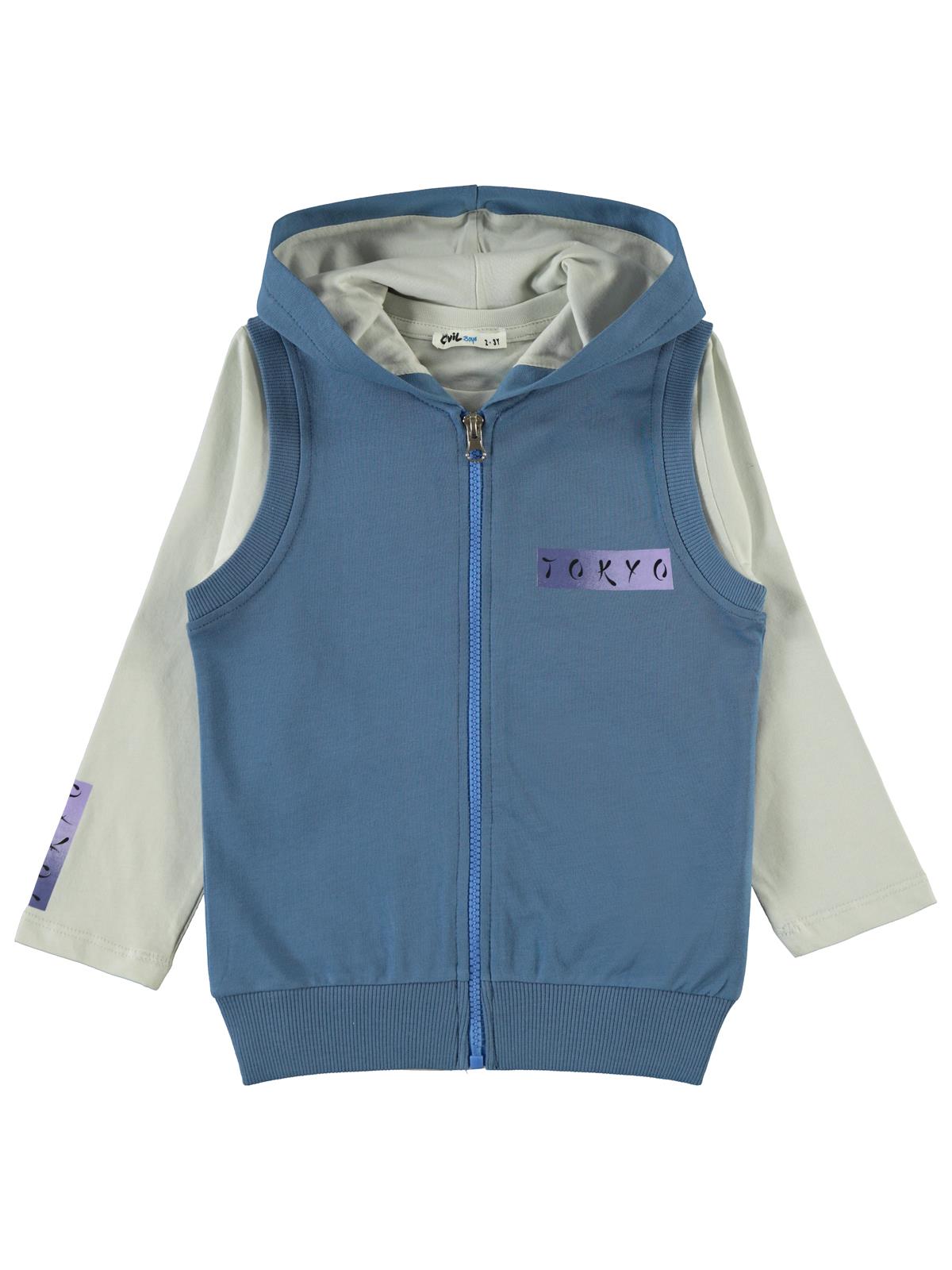 Civil Boys Tokyo Baskılı 2-5 Yaş Yelekli Sweatshirt - Mavi