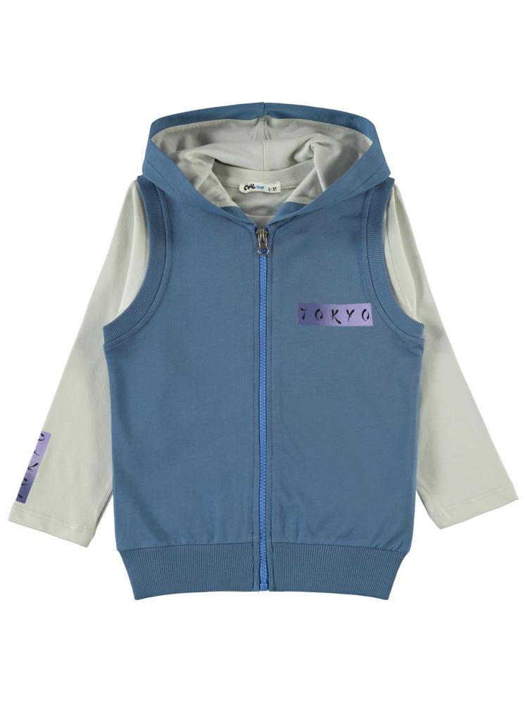 Civil Boys Tokyo Baskılı 2-5 Yaş Yelekli Sweatshirt - Mavi