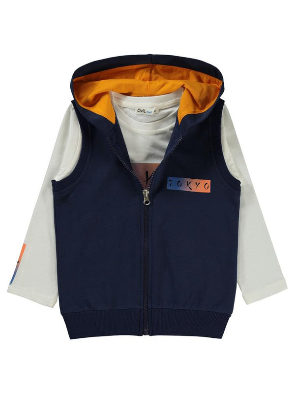Civil Boys Tokyo Baskılı 2-5 Yaş Yelekli Sweatshirt - Lacivert