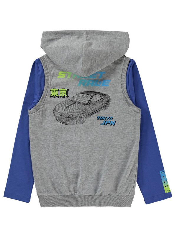 Civil Boys Boston Baskılı 6-9 Yaş Yelekli Sweatshirt - Gri