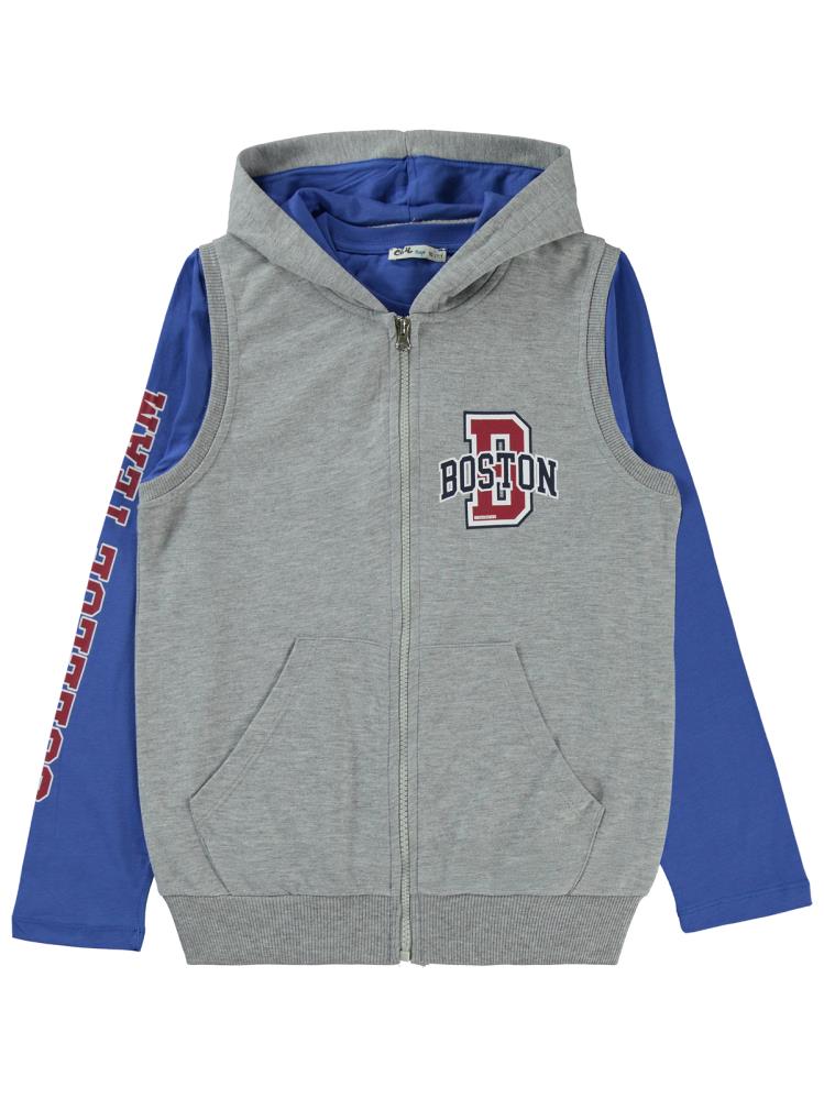 Civil Boys Boston Baskılı 10-13 Yaş Yelekli Sweatshirt - Gri