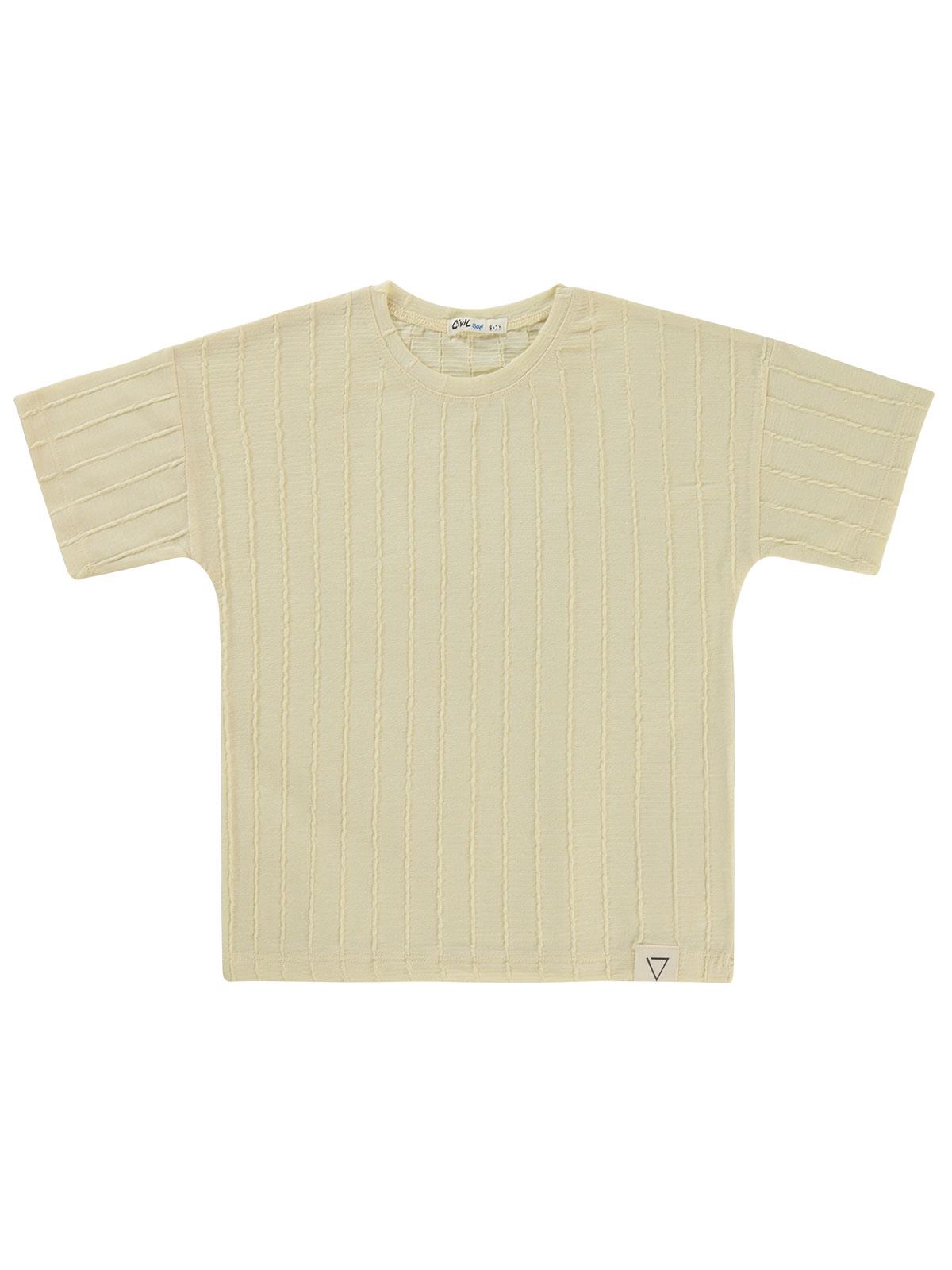 Civil Boys Kendinden Desenli 6-9 Yaş Tişört - Bej