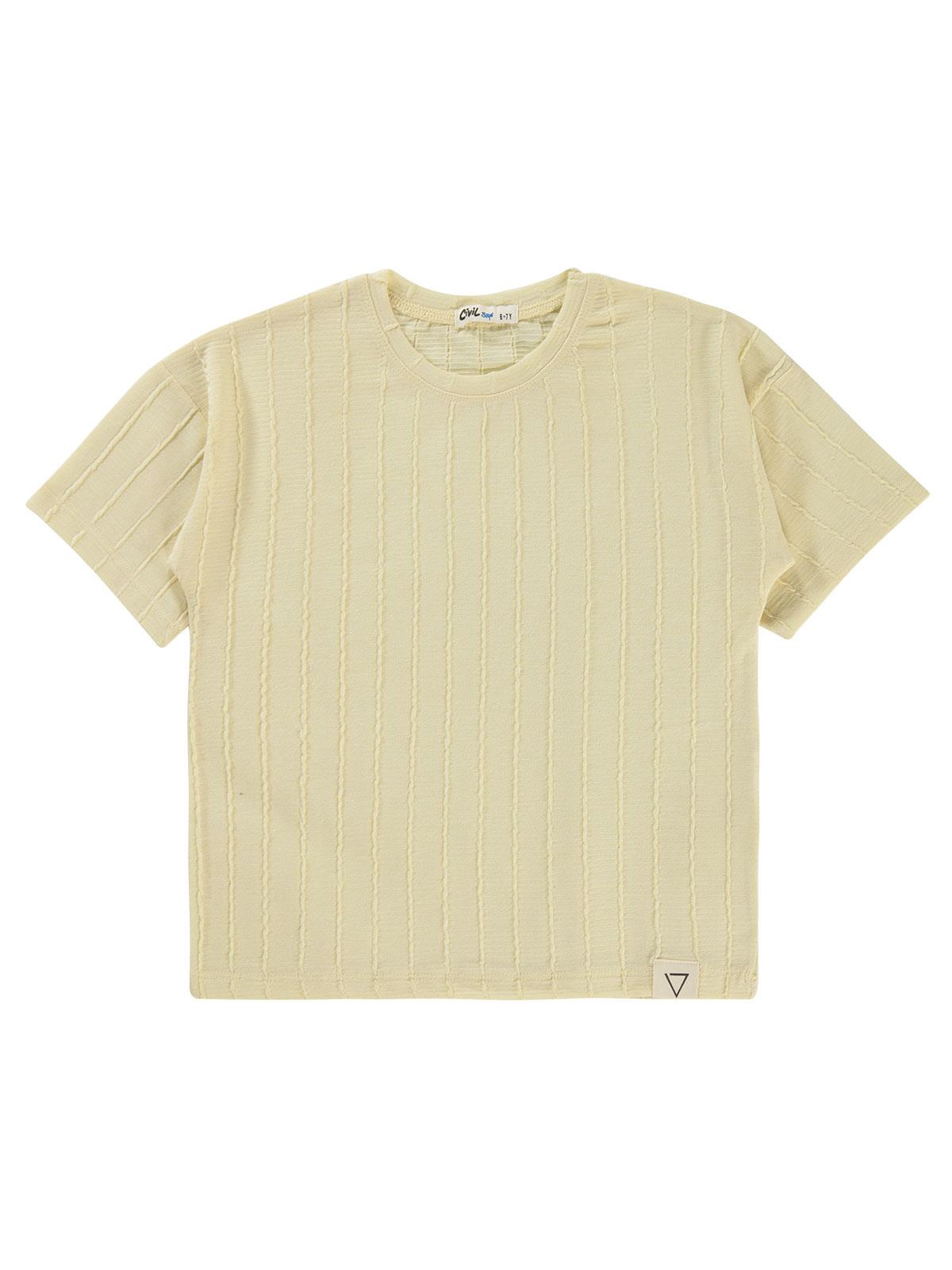 Civil Boys Kendinden Desenli 6-9 Yaş Tişört - Bej