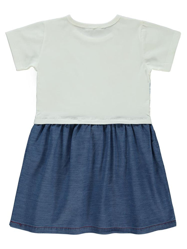 Civil Girls Renkli Çiçek Baskılı 6-9 Yaş Elbise - Ekru