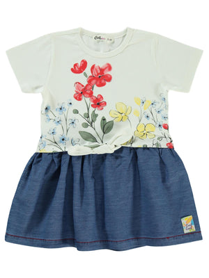 Civil Girls Renkli Çiçek Baskılı 2-5 Yaş Elbise - Ekru