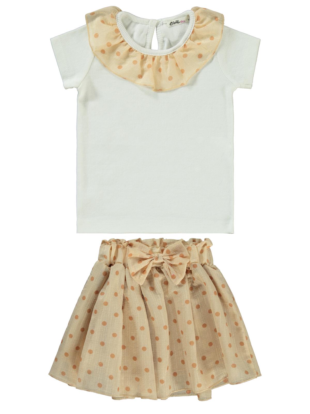 Civil Girls Puan Baskılı 2-5 Yaş Takım - Ekru
