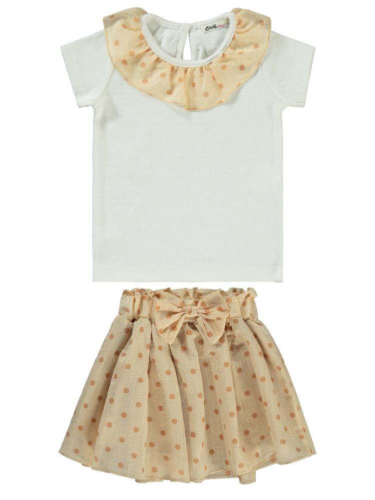 Civil Girls Puan Baskılı 2-5 Yaş Takım - Ekru