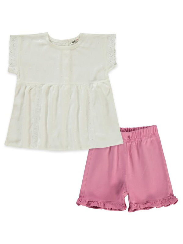 Civil Girls Kolu Dantelli 2-5 Yaş Takım - Ekru