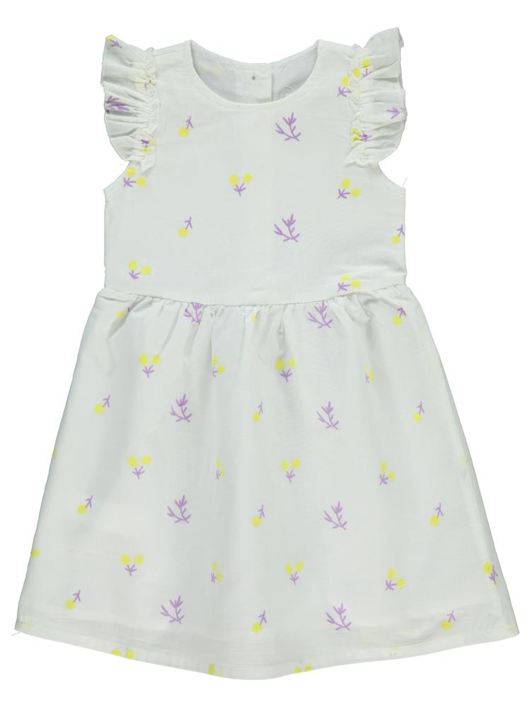Civil Girls Çiçek Baskılı 6-9 Yaş Elbise - Ekru