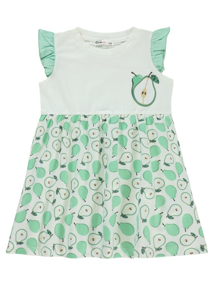 Civil Girls Meyveler Baskılı 2-5 Yaş Elbise - Yeşil