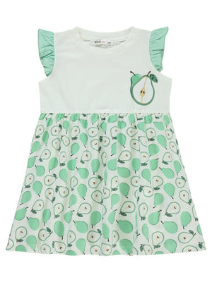 Civil Girls Meyveler Baskılı 2-5 Yaş Elbise - Yeşil