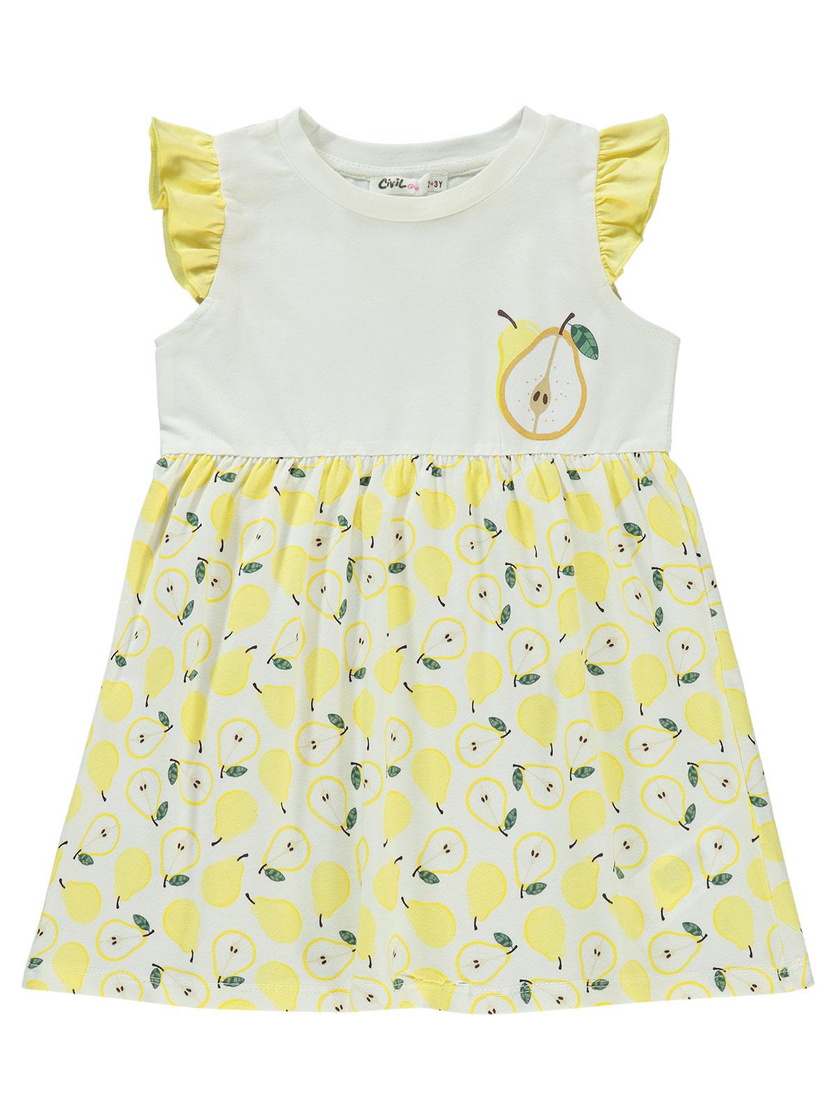 Civil Girls Meyveler Baskılı 2-5 Yaş Elbise - Sarı