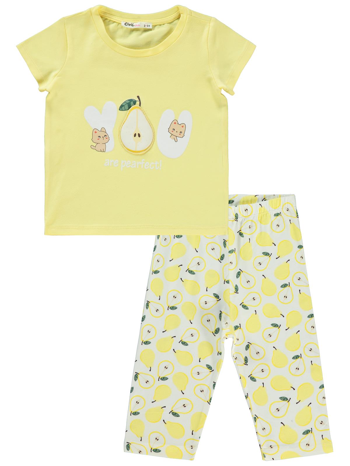 Civil Girls Meyveler Baskılı 2-5 Yaş Takım - Sarı