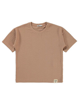 Civil Boys Kendinden Desenli 10-13 Yaş Tişört - Bej