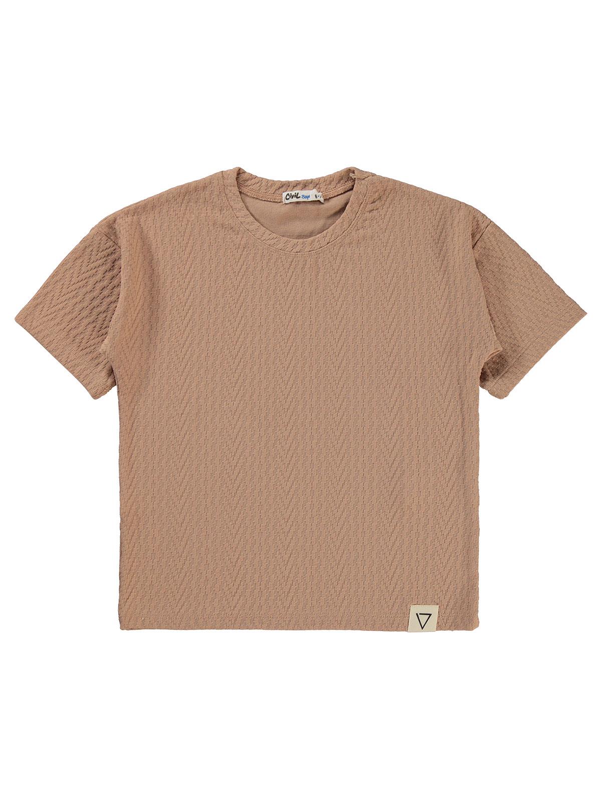 Civil Boys Kendinden Desenli 10-13 Yaş Tişört - Bej