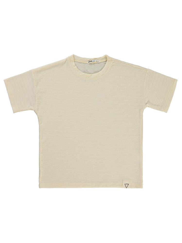 Civil Boys Kendinden Desenli 6-9 Yaş Tişört - Fil Dişi