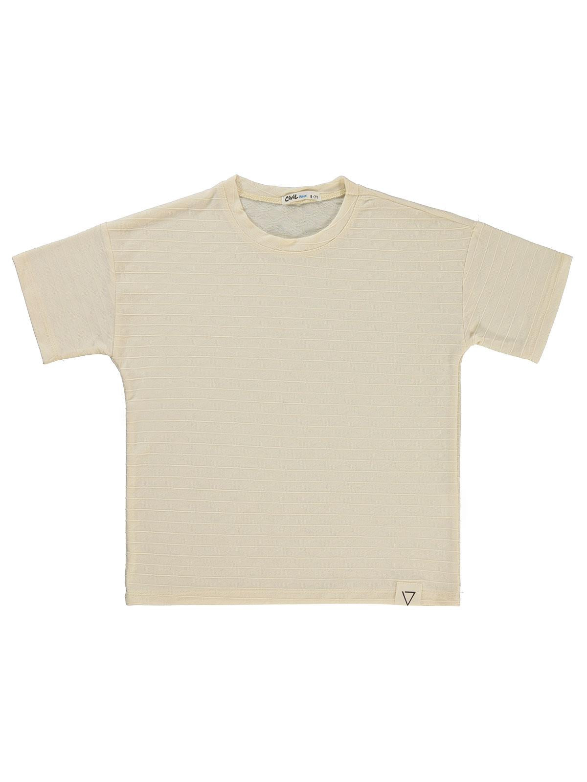 Civil Boys Kendinden Desenli 10-13 Yaş Tişört - Fil Dişi