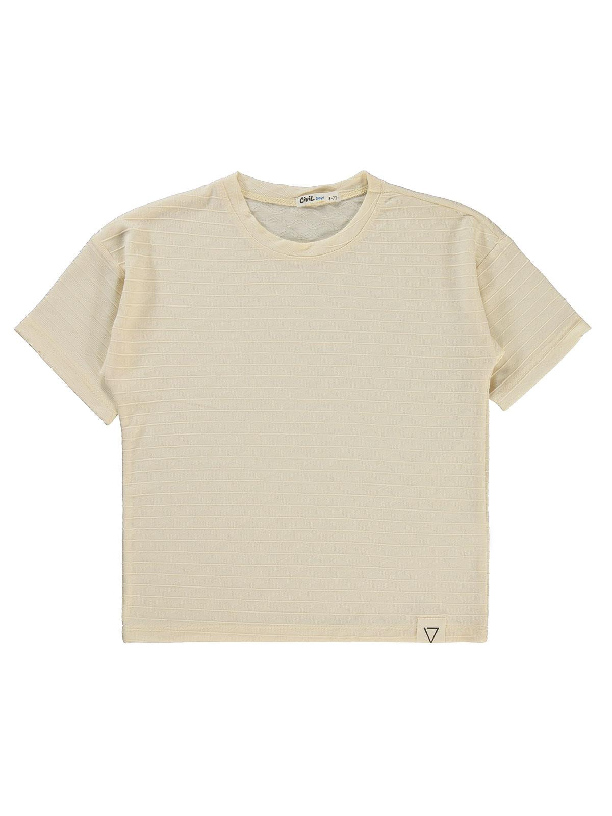 Civil Boys Kendinden Desenli 10-13 Yaş Tişört - Fil Dişi