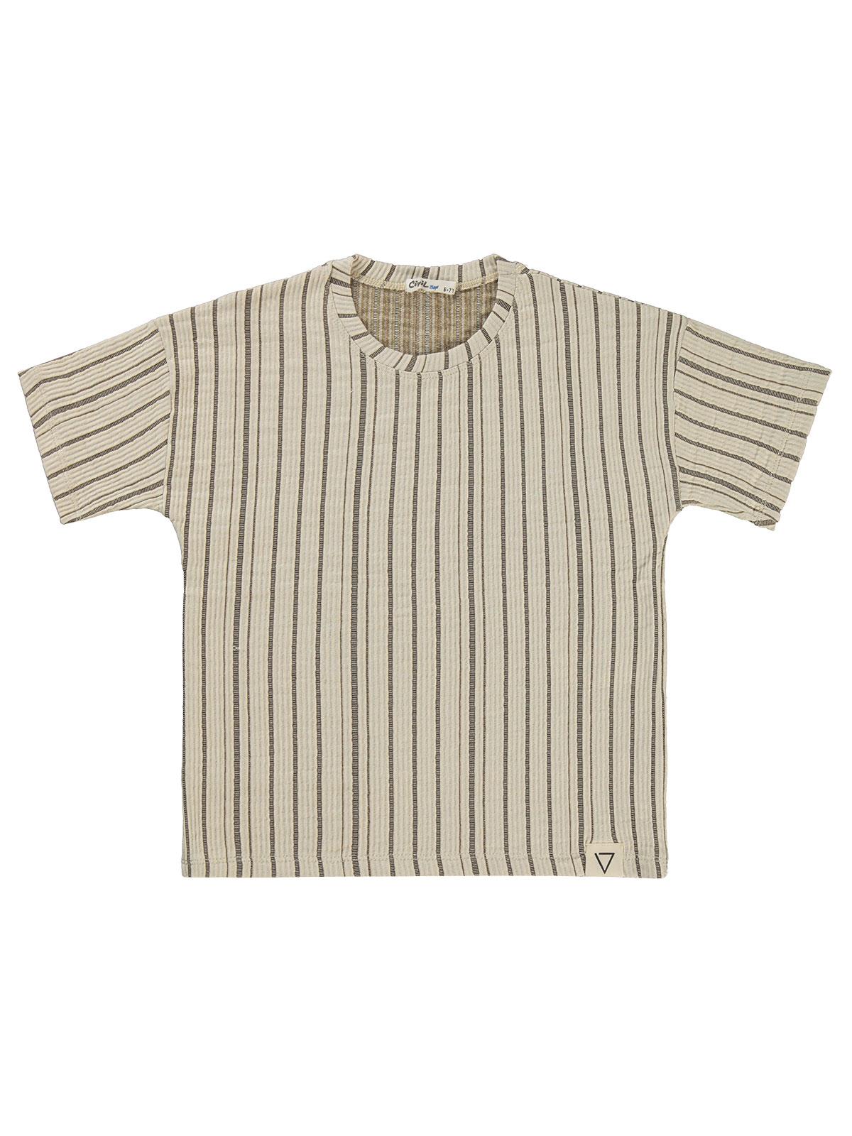 Civil Boys Kendinden Desenli 10-13 Yaş Tişört - Kahve