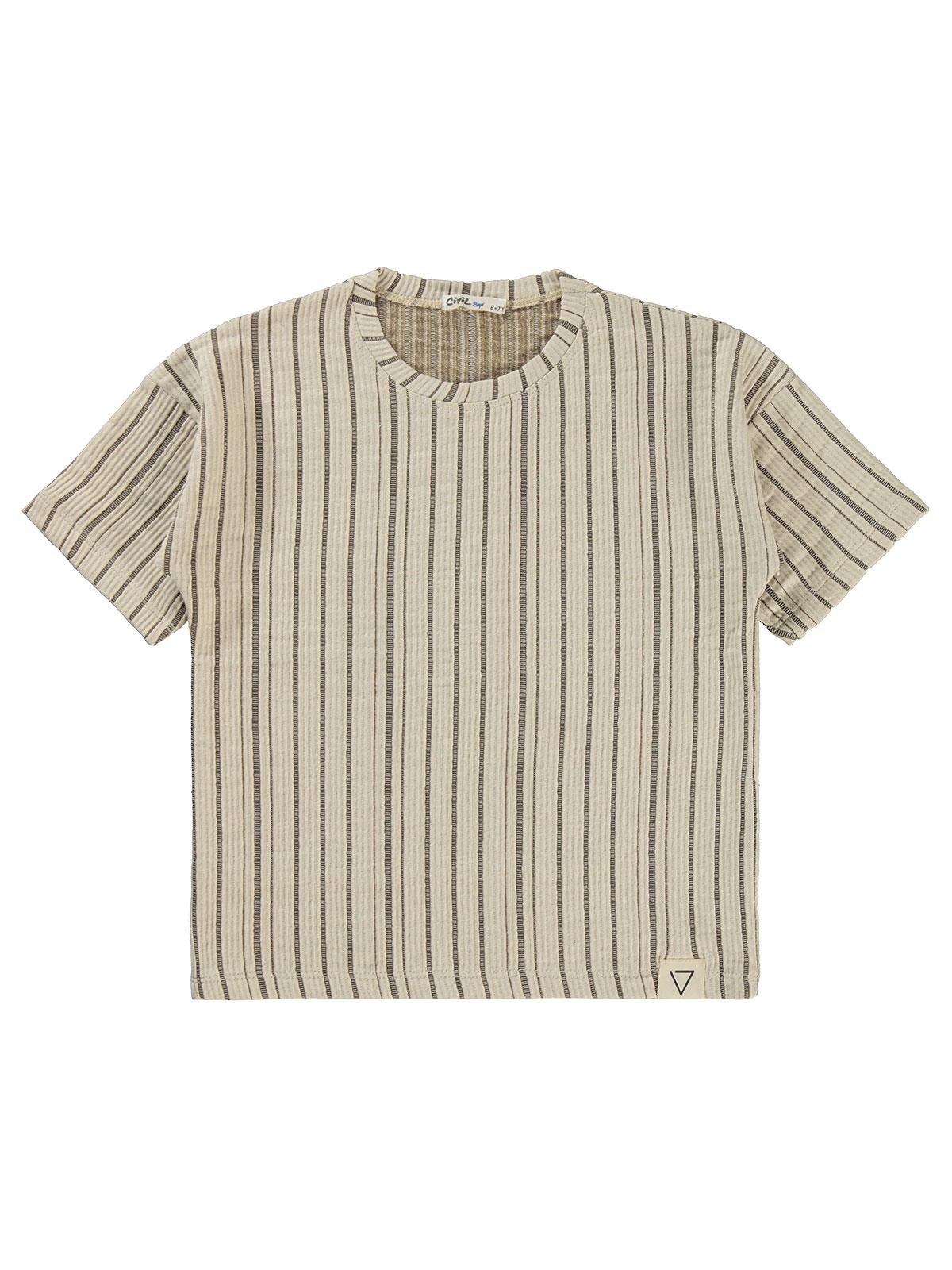 Civil Boys Kendinden Desenli 10-13 Yaş Tişört - Kahve