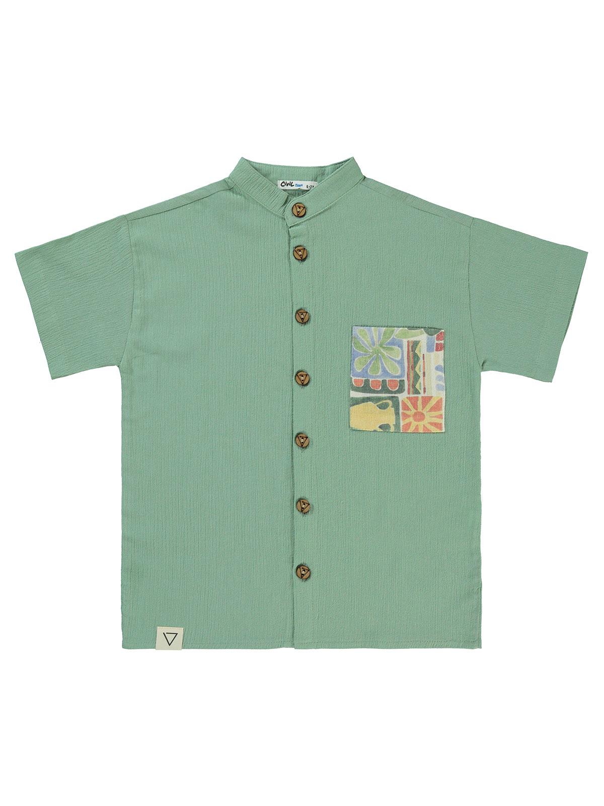 Civil Boys Desenli Cepli 6-9 Yaş Gömlek - Yeşil