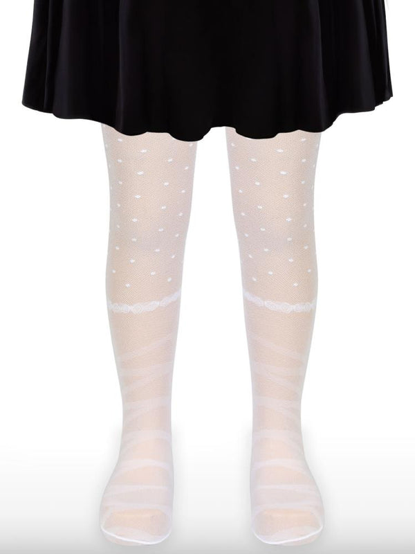 Civil Girls File Puan ve Çizgili 2-12 Yaş Külotlu Çorap - Beyaz