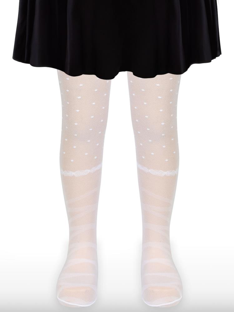 Civil Girls File Puan ve Çizgili 2-12 Yaş Külotlu Çorap - Beyaz