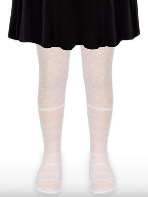 Civil Girls File Puan ve Çizgili 2-12 Yaş Külotlu Çorap - Beyaz