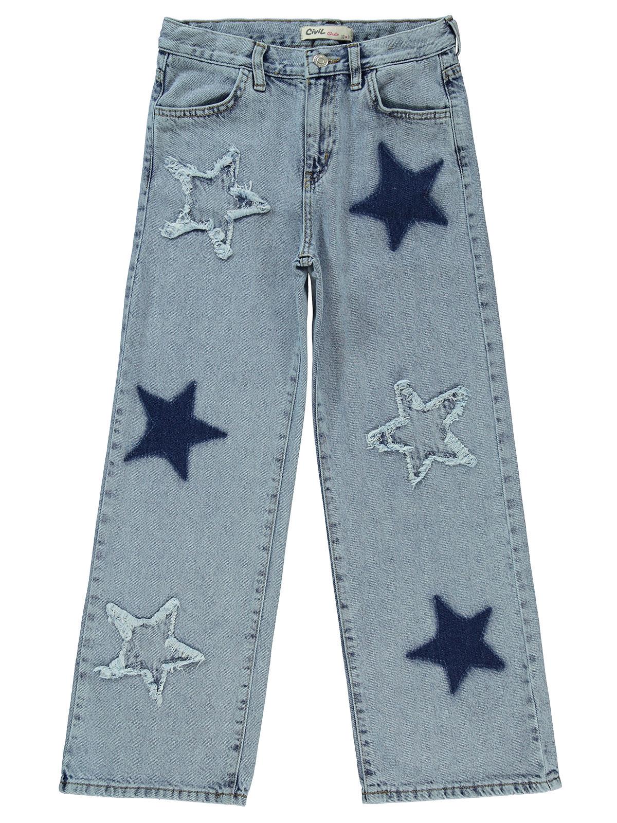 Civil Girls Yıldız Nakışlı 10-13 Yaş Pantolon - Mavi