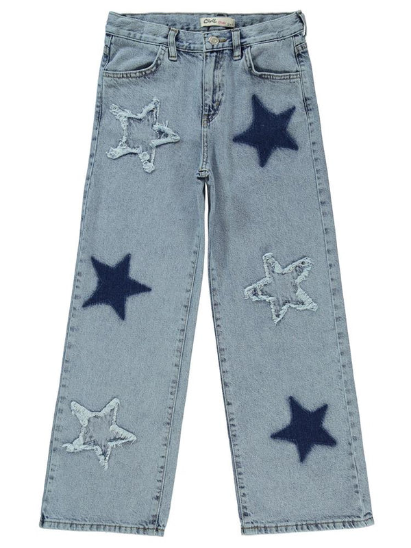 Civil Girls Yıldız Nakışlı 10-13 Yaş Pantolon - Mavi