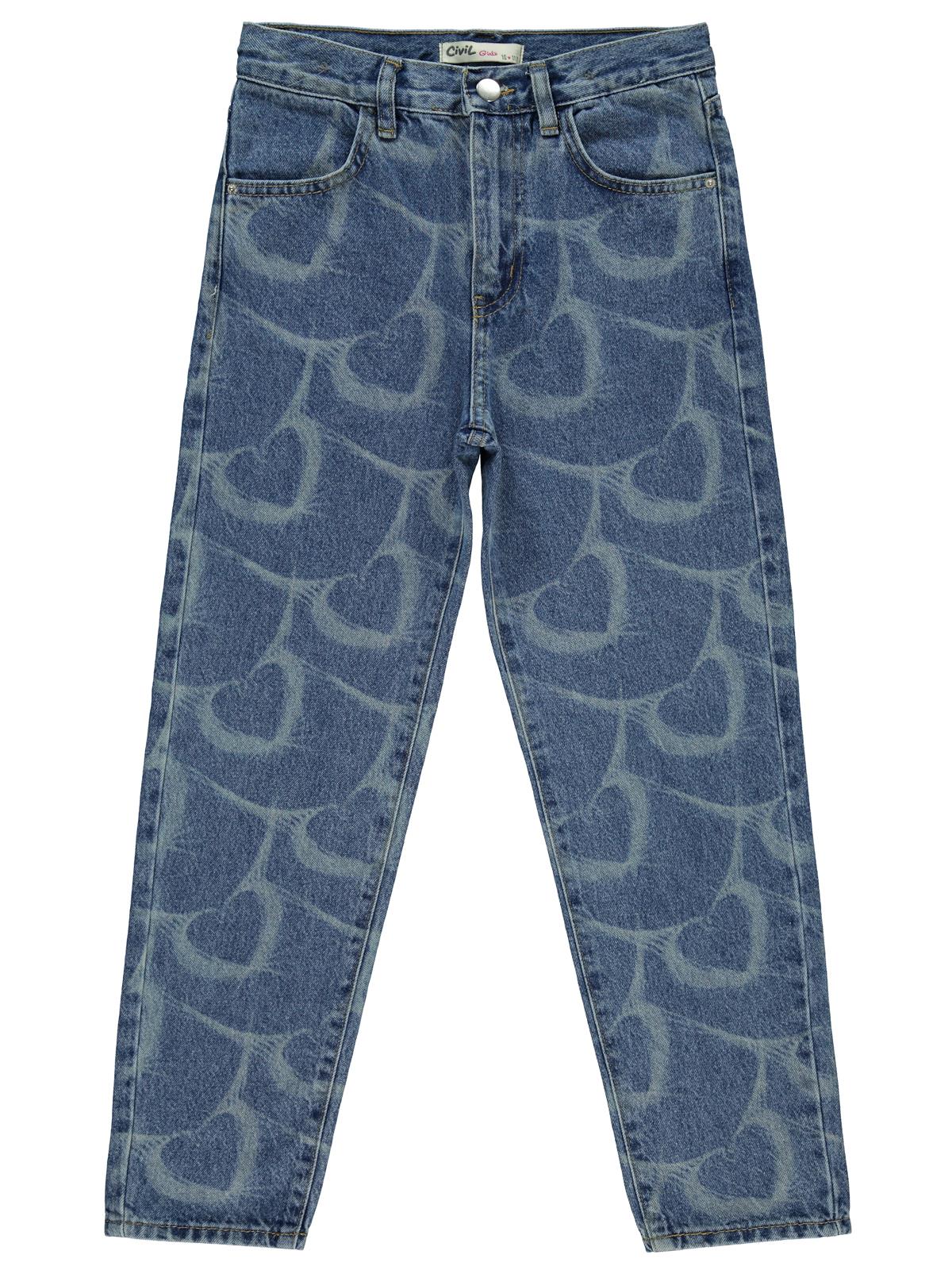 Civil Girls Kalp Baskılı 10-13 Yaş Pantolon - Mavi