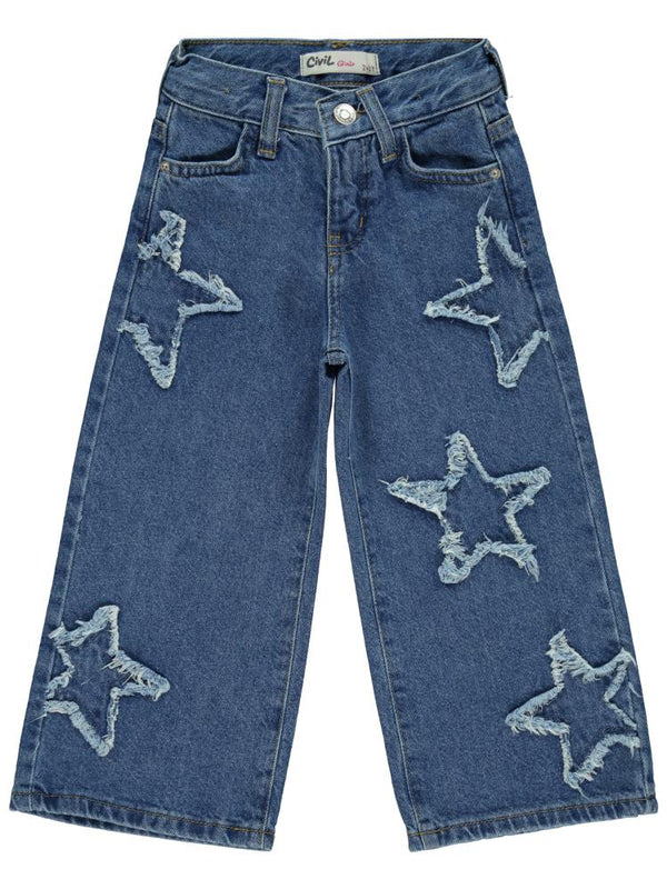 Civil Girls Yıldız Nakışlı 2-5 Yaş Pantolon - Mavi