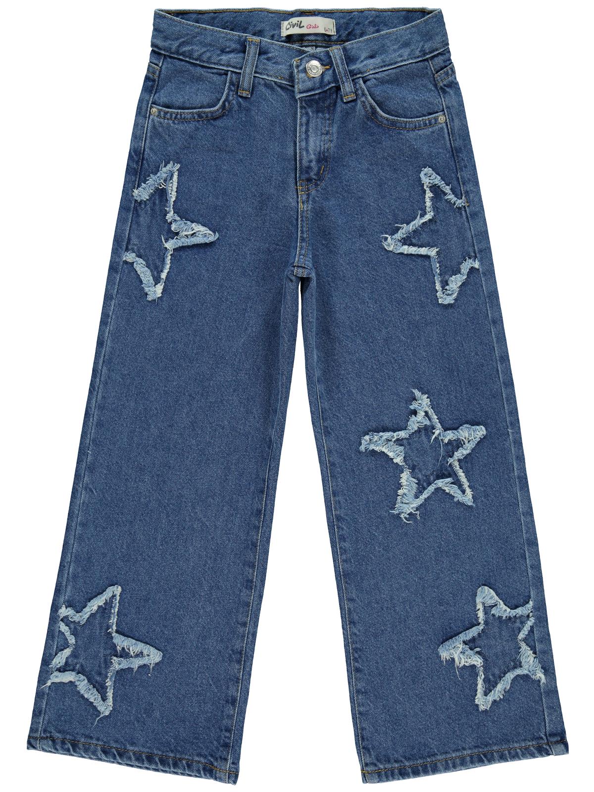 Civil Girls Yıldız Nakışlı 6-9 Yaş Pantolon - Mavi