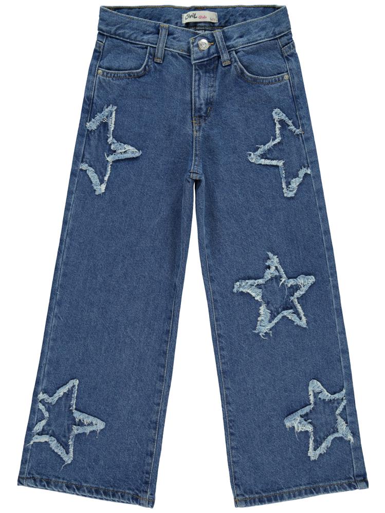 Civil Girls Yıldız Nakışlı 6-9 Yaş Pantolon - Mavi