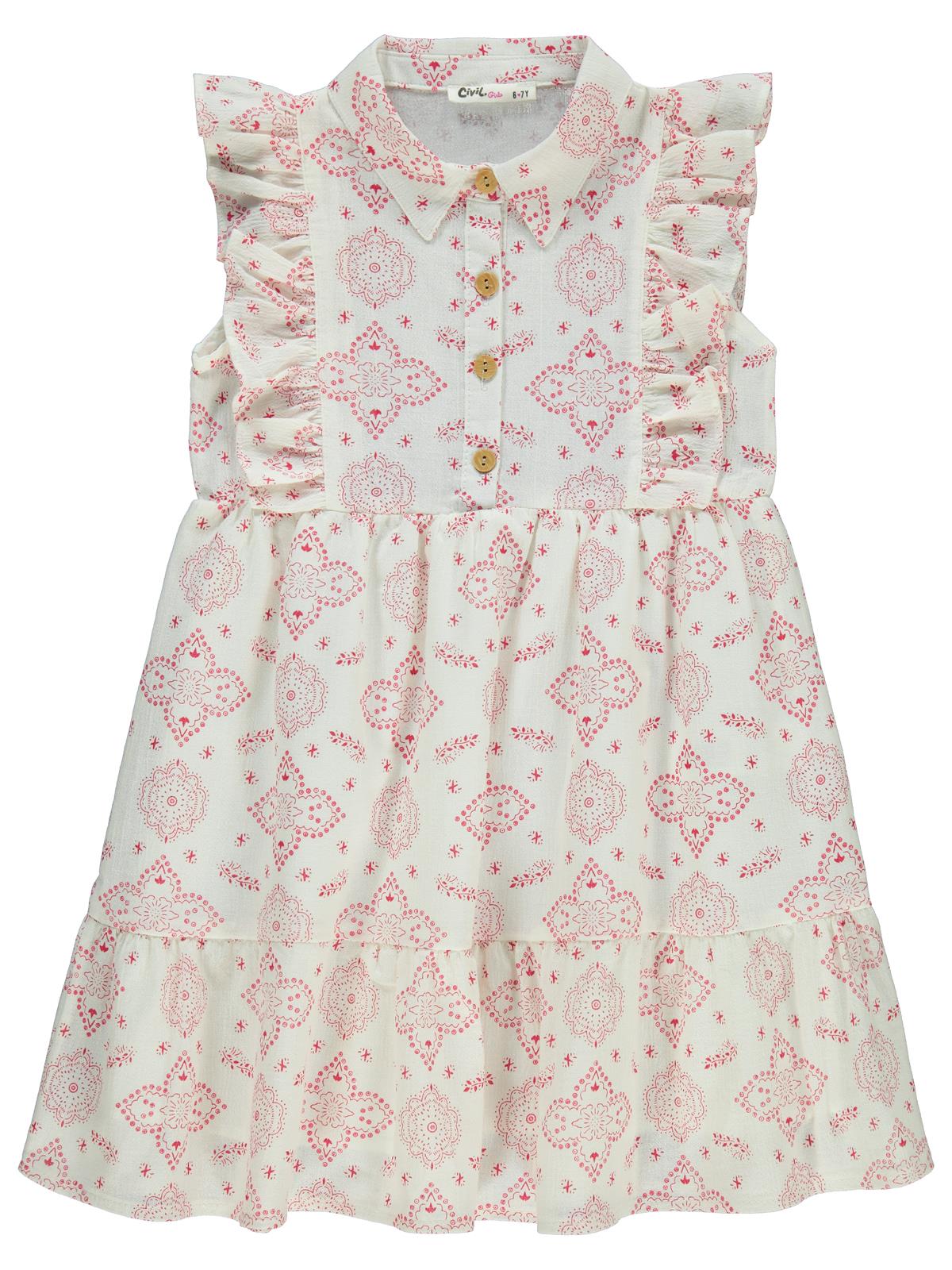 Civil Girls Düğmeli 6-9 Yaş Elbise - Pembe