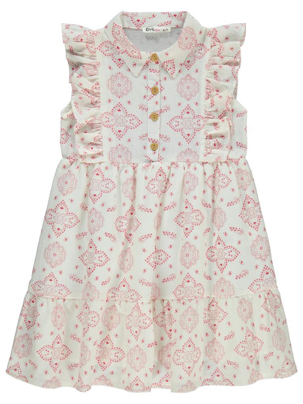 Civil Girls Düğmeli 6-9 Yaş Elbise - Pembe