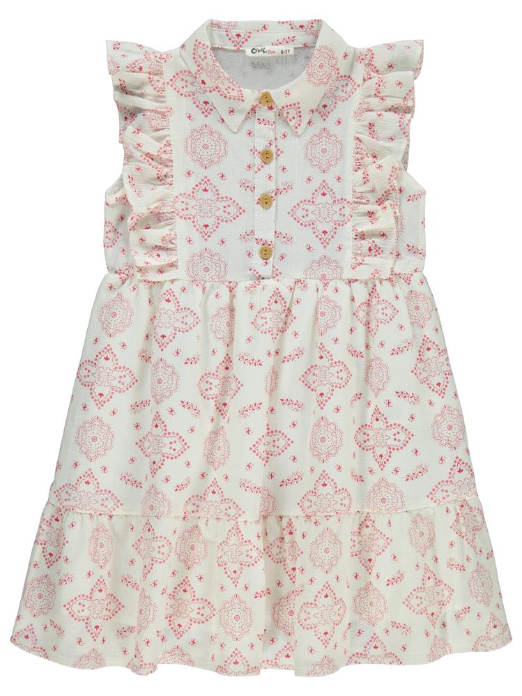 Civil Girls Düğmeli 6-9 Yaş Elbise - Pembe