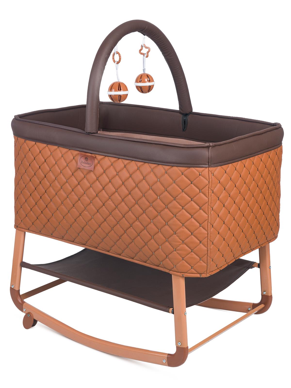 Kujju Harmony Deri Kumaşlı Mini Anne Yanı Beşik - Kahverengi