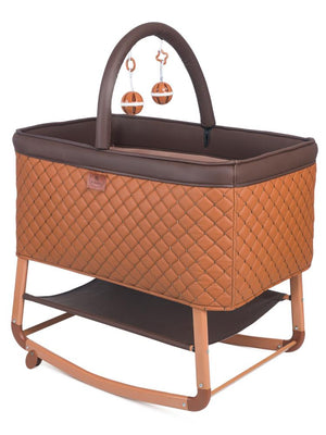 Kujju Harmony Deri Kumaşlı Mini Anne Yanı Beşik - Kahverengi