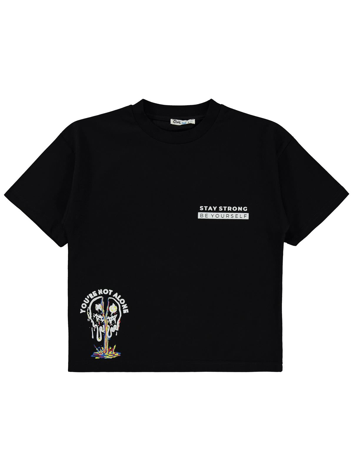 Civil Boys Youre Not Alone Baskılı 10-13 Yaş Tişört - Siyah