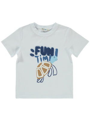 Civil Boys Fun Time Baskılı 2-5 Yaş Tişört - Beyaz