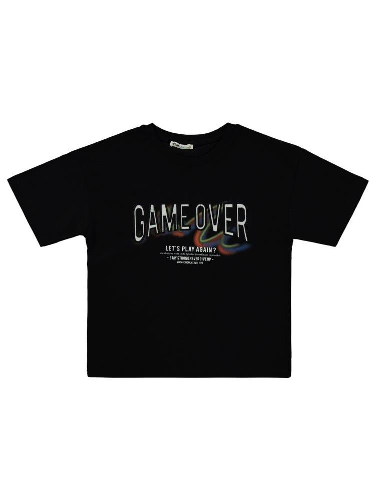Civil Boys Game Over Baskılı 10-13 Yaş Tişört - Siyah