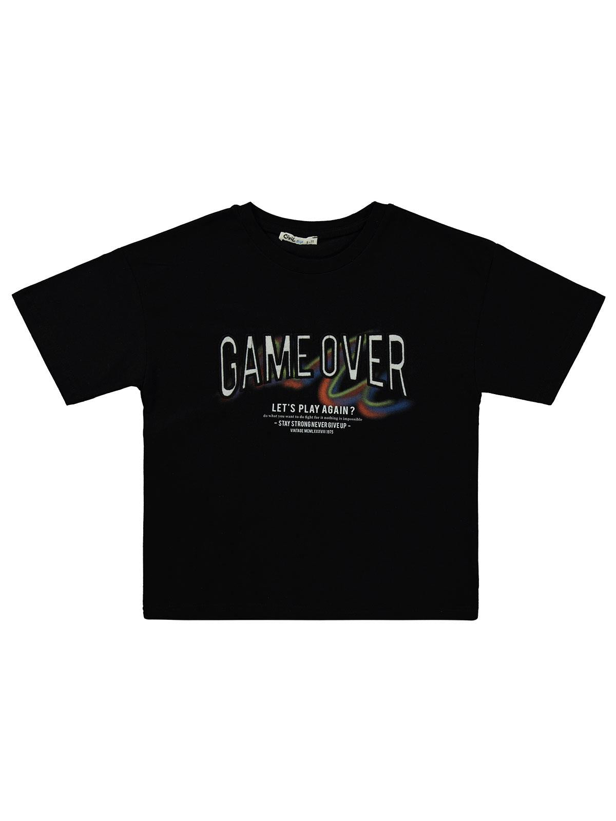 Civil Boys Game Over Baskılı 10-13 Yaş Tişört - Siyah