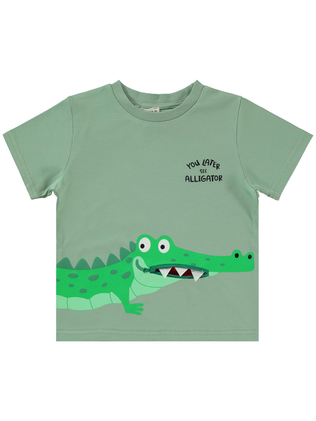 Civil Boys Timsah Baskılı 2-5 Yaş Tişört - Haki